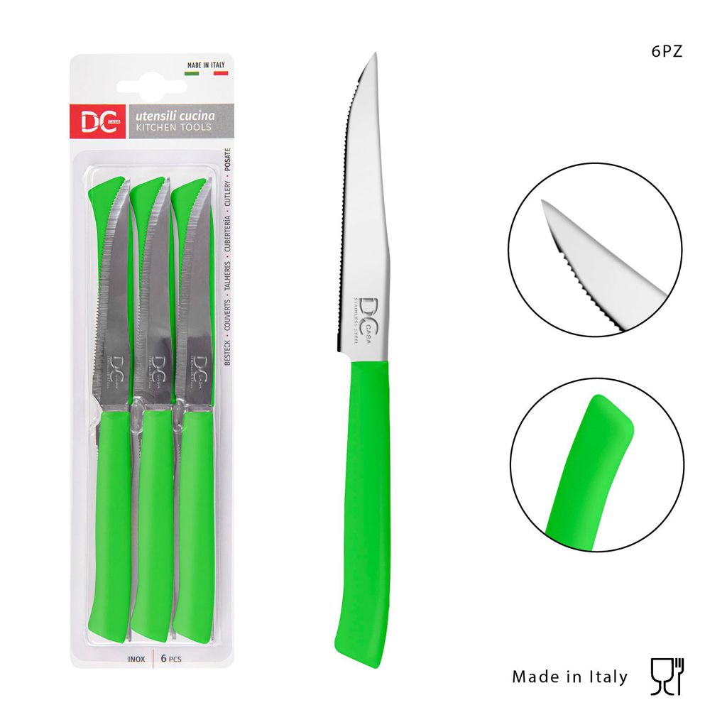 DC CASA  COLTELLO TAVOLA P/BISTECCA 11 CM 6PZ VERDE