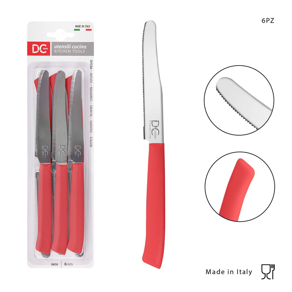 DC CASA  COLTELLO TAVOLA P/TON DA 11 CM 6PZ ROSSO