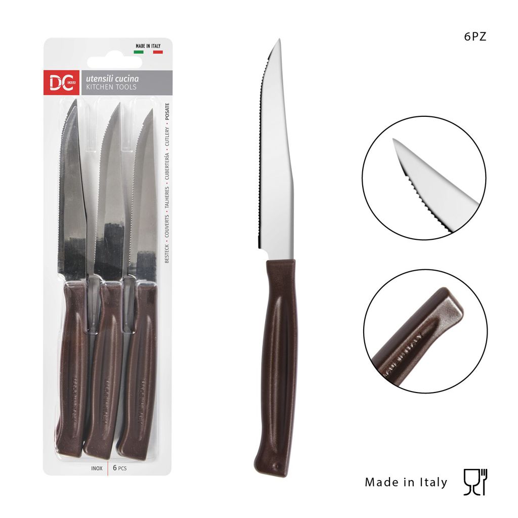 DC CASA  COLTELLO TAVOLA P/BISTECCA 6PZ MARRONE