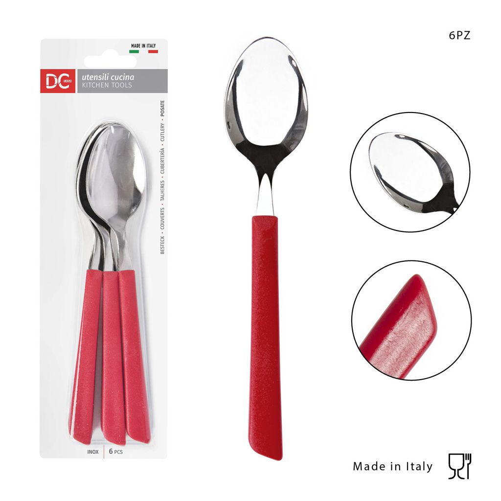 DC CASA  CUCCHIAIO TAVOLA INOX 6PZ ROSSO