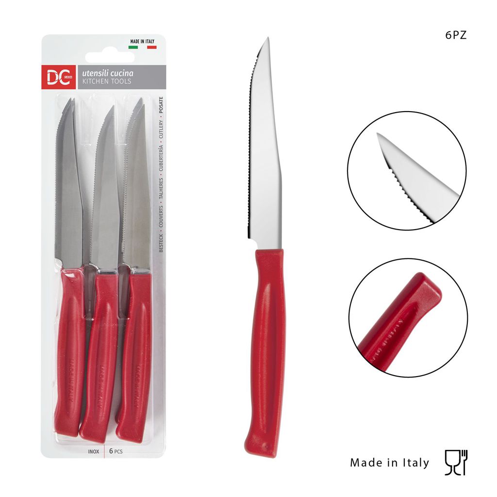 DC CASA  COLTELLO TAVOLA P/BISTECCA 6PZ ROSSO