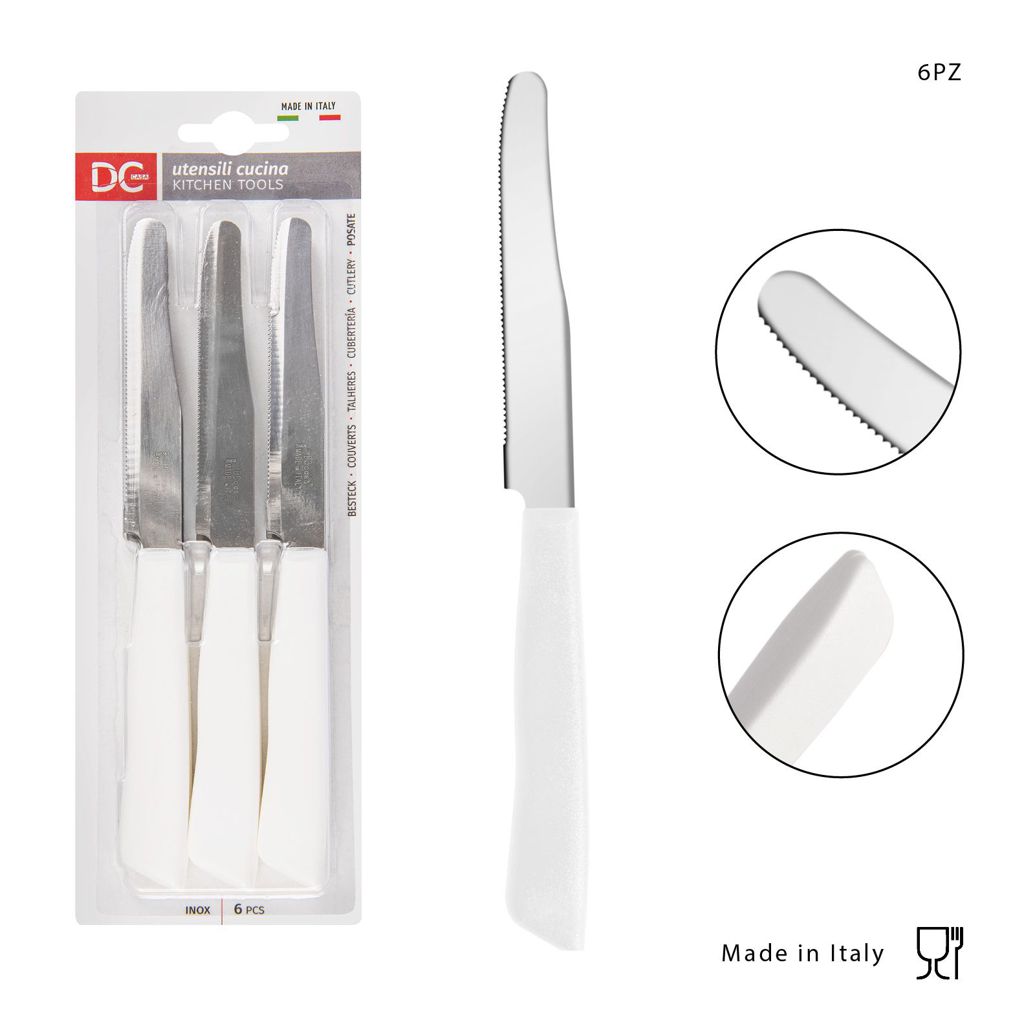 DC CASA  COLTELLO TAVOLA P/TONDA 6PZ BIANCO