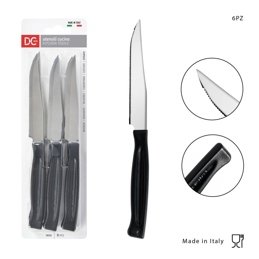 DC CASA  COLTELLO TAVOLA P/BISTECCA 6PZ NERO