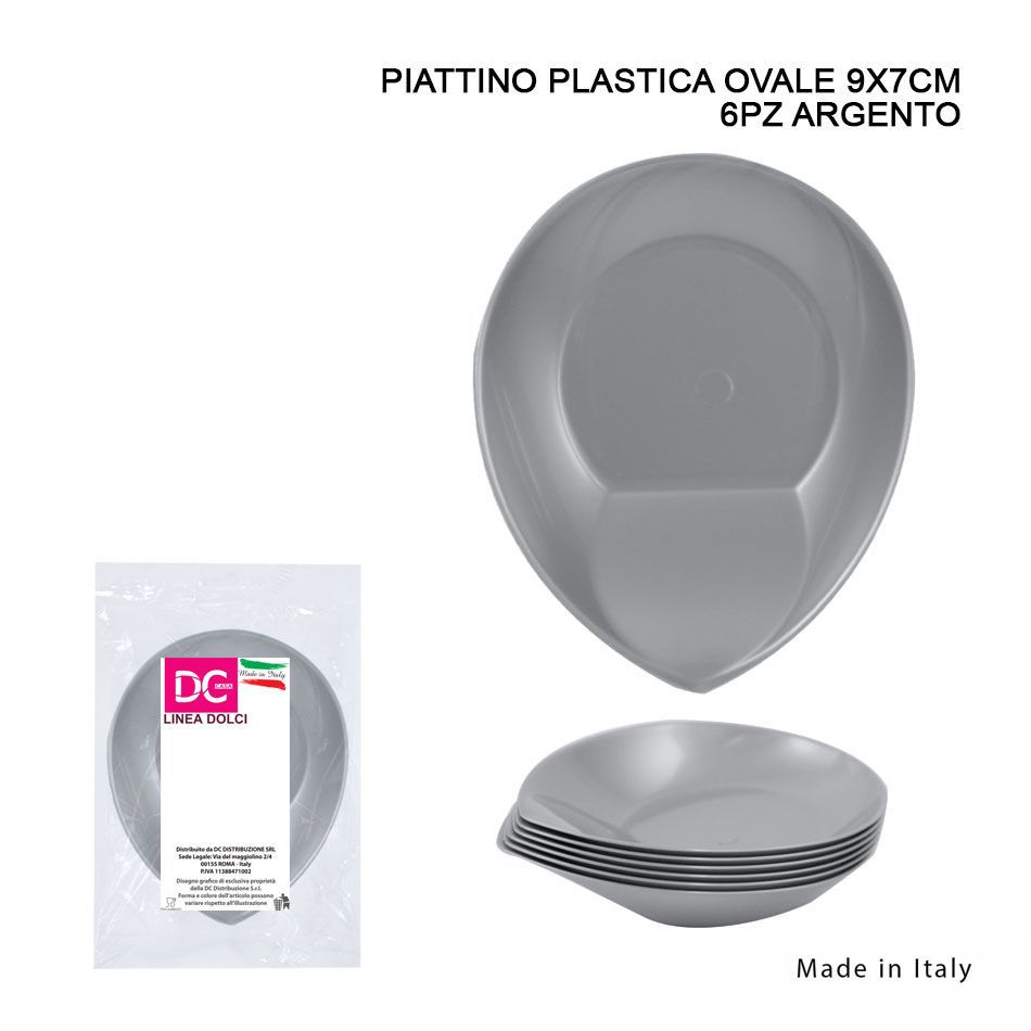 DC CASA PIATTINO PLAST. OVALE 9X7CM 6PZ ARGENTO