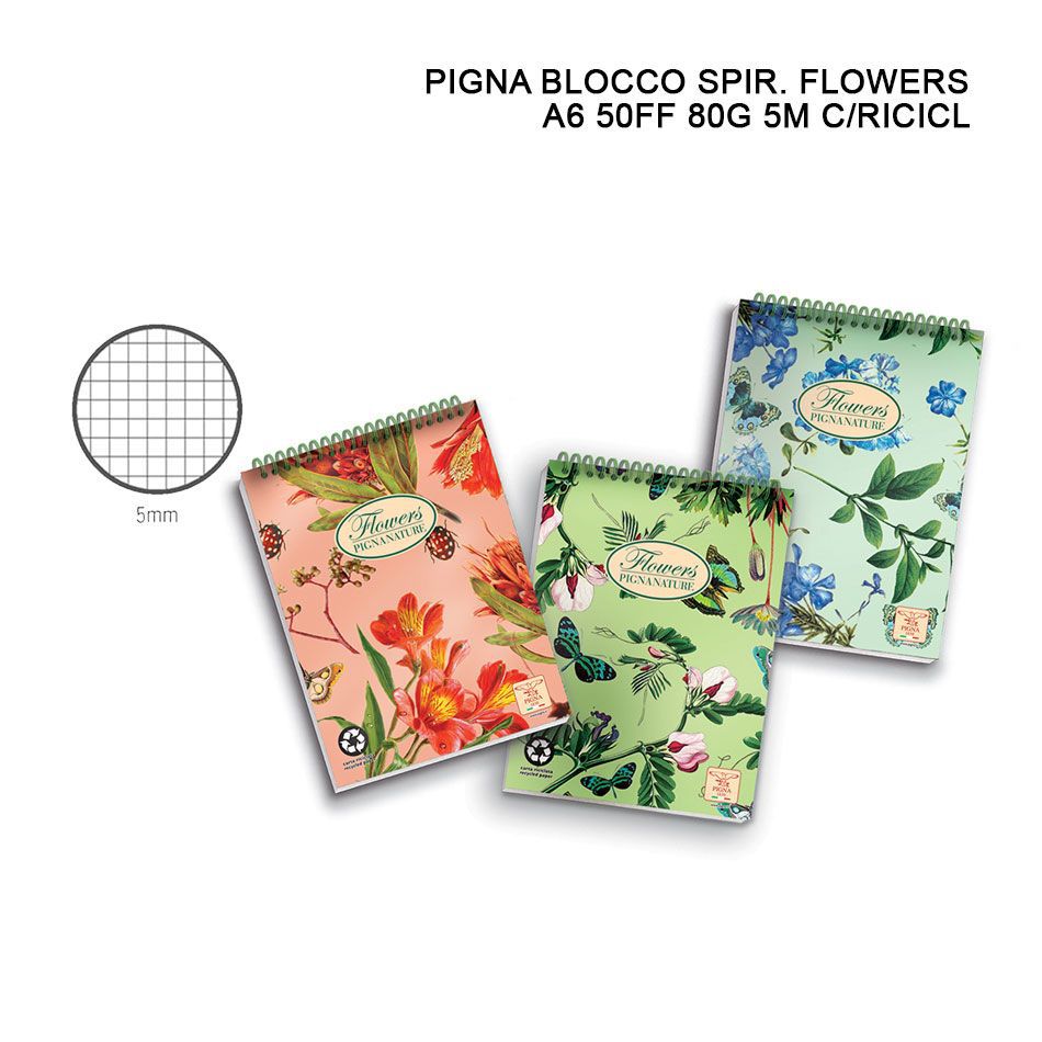 PIGNA FLOWERS BLOCCO SPIR. A6 50FF 80G 5M C/RICICL
